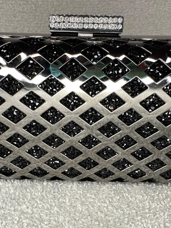 Black Rhinestone and Gunmetal hard clutch - Picture 3 of 8